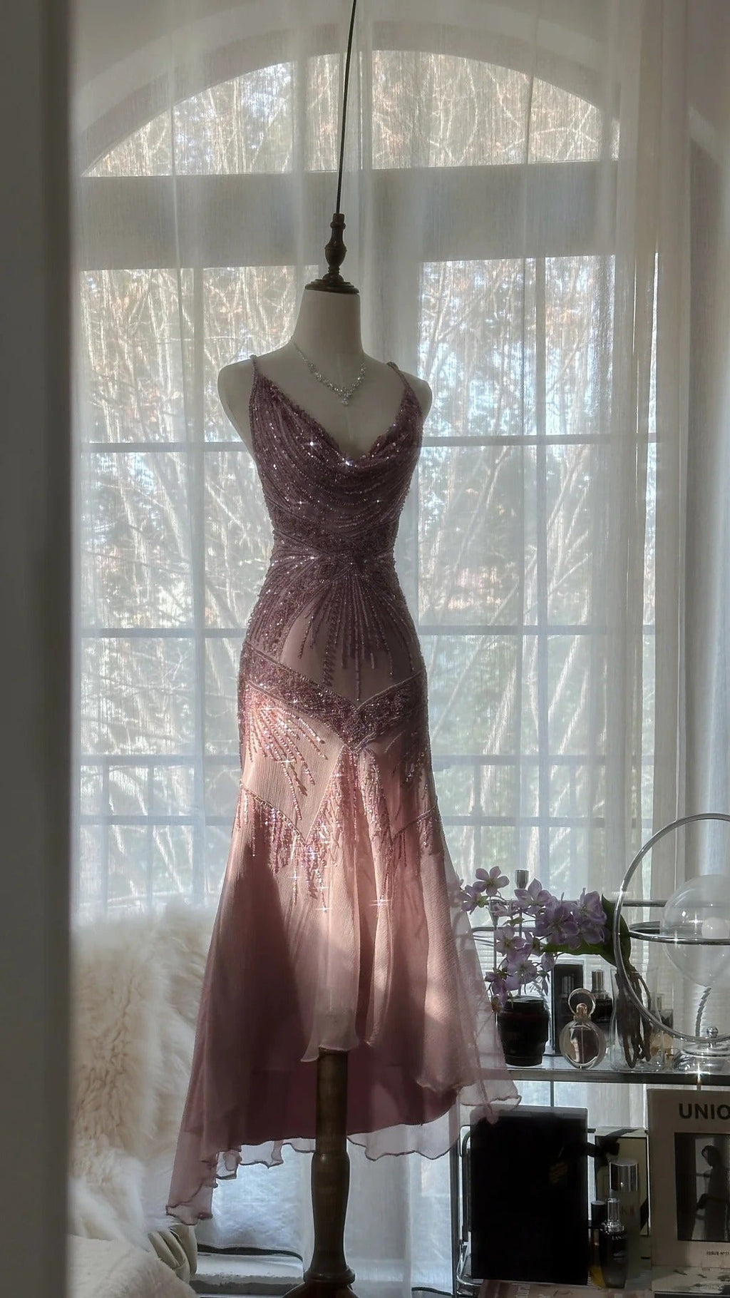 Vintage Evening Dresses, Sleeveless Pink Party Gowns  25514