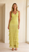 Tiered Fringe Scoop Neck Sleeveless Maxi Dress