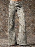 Women's Floral Art Print Casual Washed Cotton  Pants