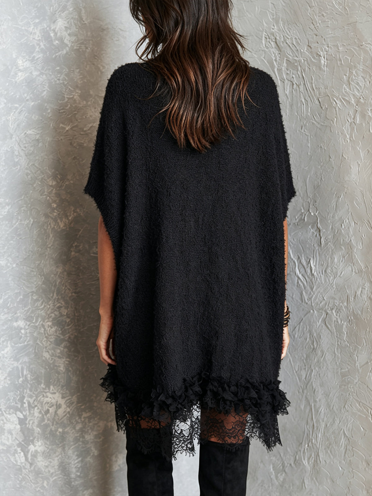 Black Oversized Lace Hem Mini Dress