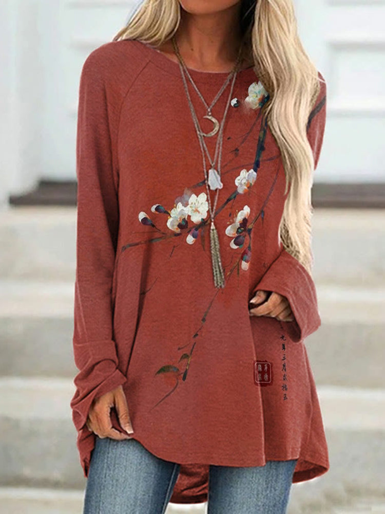 Japanese Art Sakura Print Casual Tunic