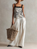 Women's Minimalist Marble-Print Sleeveless Tank Top And Linen-Blend Wide-Leg Pants Set MDZ3064F8WY