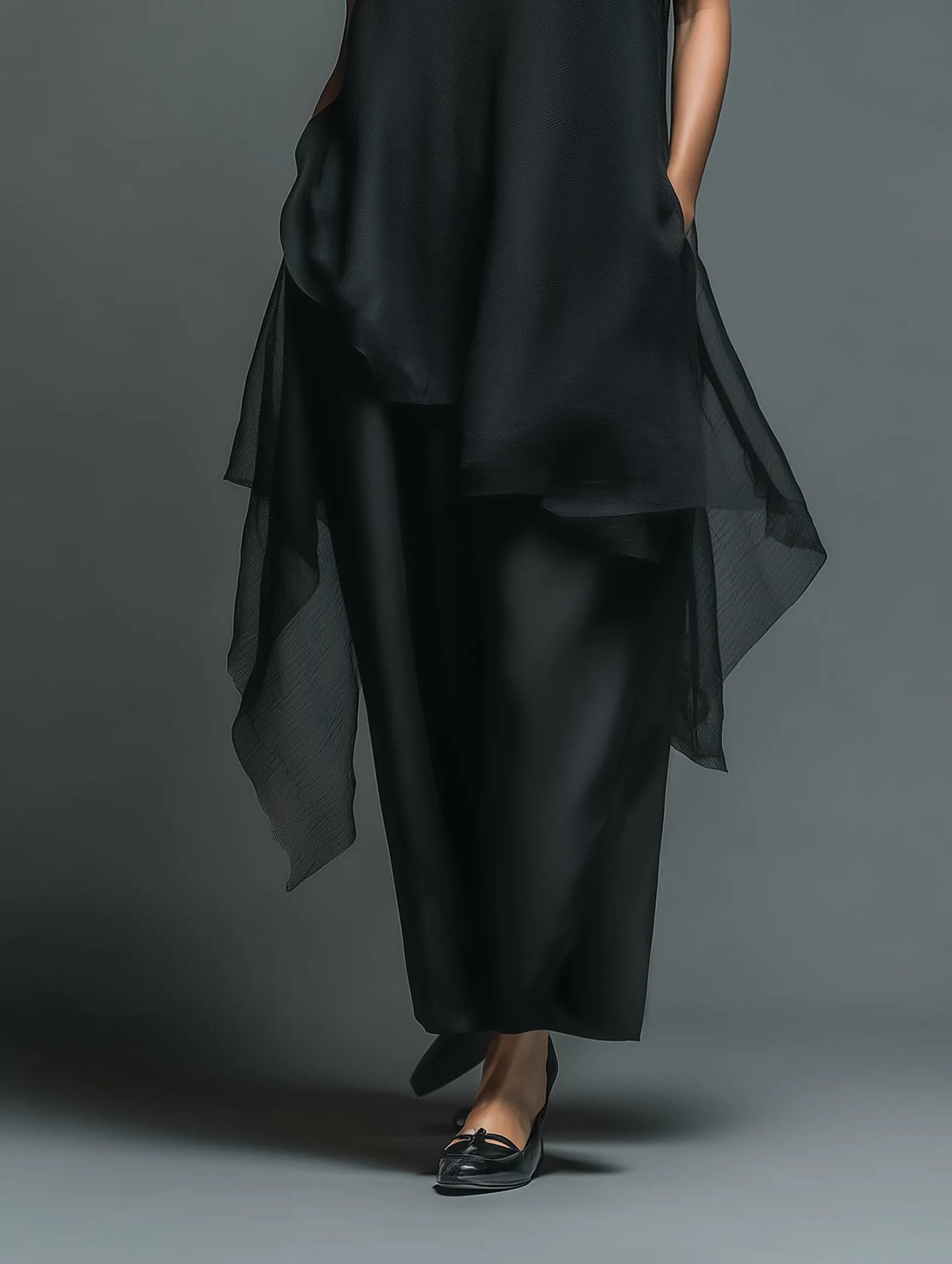 Women's Minimalist Imitation Acetate Slip Dress Paired With A Chiffon Overlay Maxi Dress MDZ2702A3Y