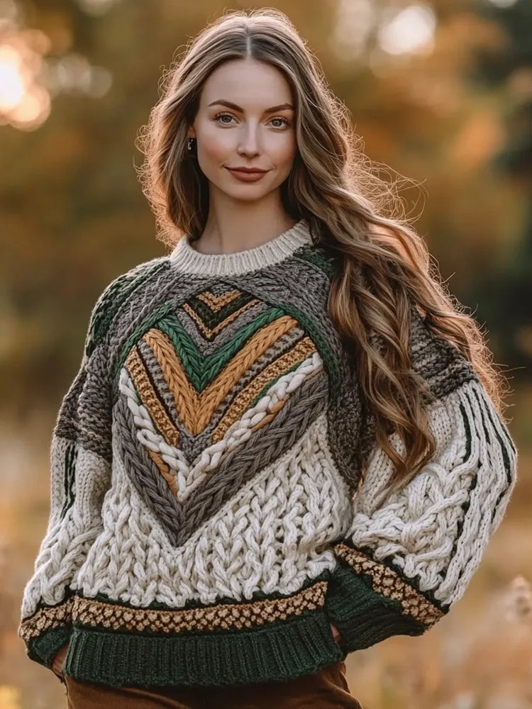 Women's Celtic Knot Jacquard Crew Neck Sweater