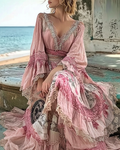 Summer Floral Embroidered Lace Patchwork Comfortable Ruffle Dress 66ae