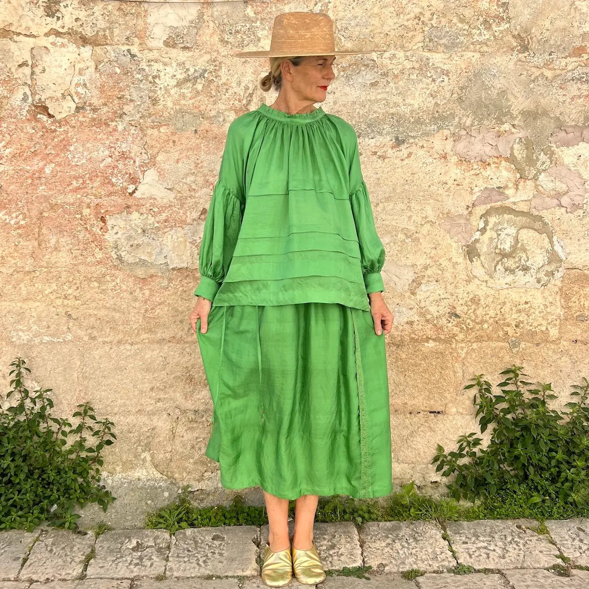 Runaway Bicycle Astrid Silk Blouse – Oversized Gathered Handwoven Silk Top