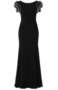 Crystal Ruffle Backless Maxi Dress Black