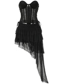 Strapless Corset Ruffle Two Piece Dress Black