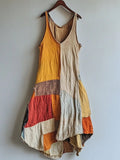 Vintage Patchwork Art Linen Blend Midi Dress 1c2c