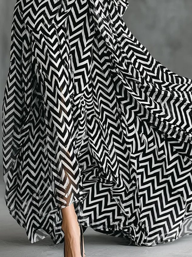Urban Geometric Printing Stand Collar Maxi Dress