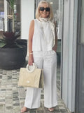 Sleeveless Solid Cotton and Linen Set for Breathable and Comfortable Holiday Two-Piece Set