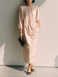 Women's Blush Cotton Blend Gathered Neck Balloon Sleeve Midi Dress MDZ1723G4ZRK