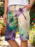 Ethnicity Gradation Dragonfly Women's Art Print Casual Cotton Denim Pants