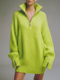Casual Loose-fitting Green Knitted Mini Dress