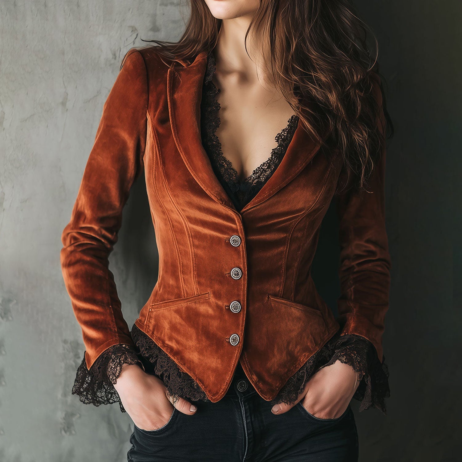 Dark Romantic Velvet Corset Blazer | Gothic-Bohemian Lace Detail Jacket ✨