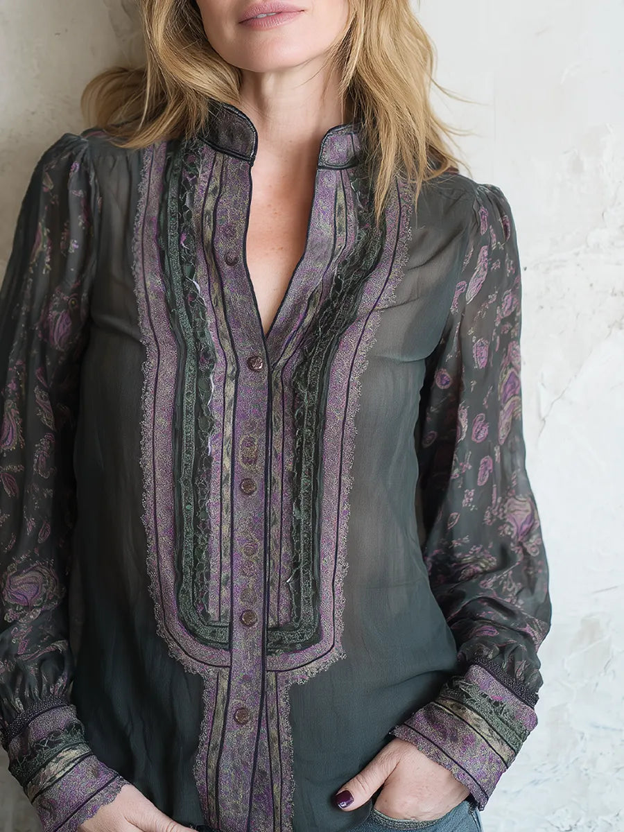 Bohemian Grey-purple Paisley Shirt