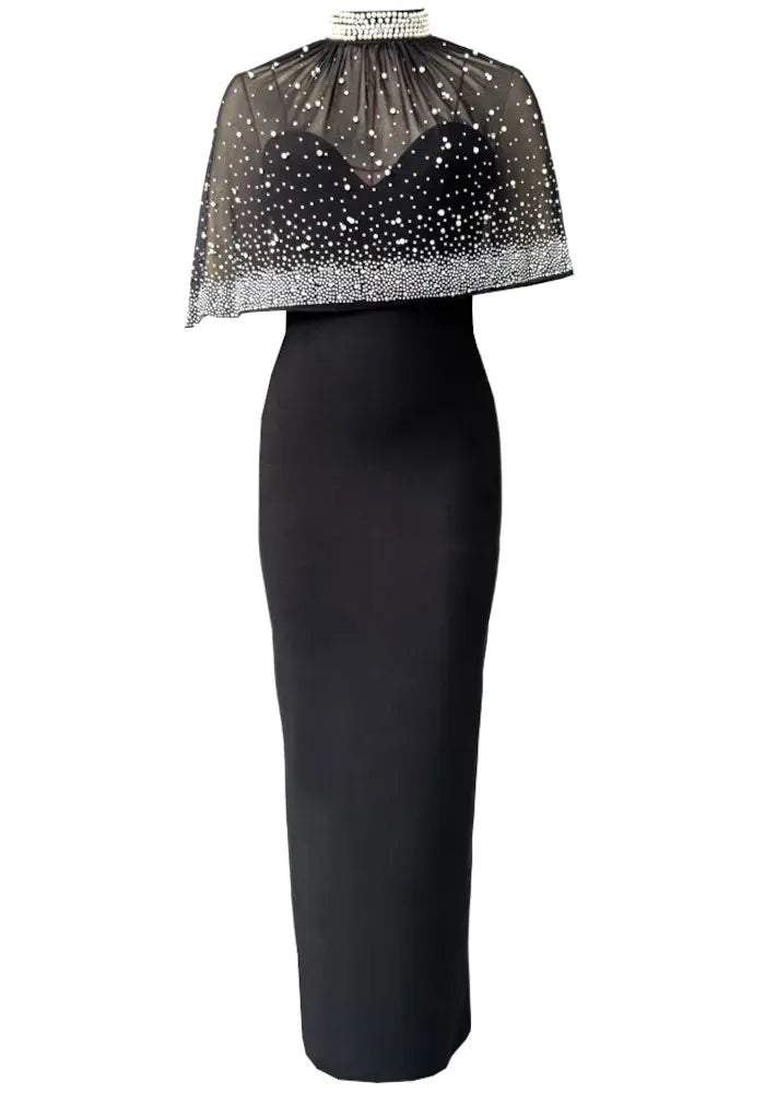 Crystal Cape Maxi Dress Black