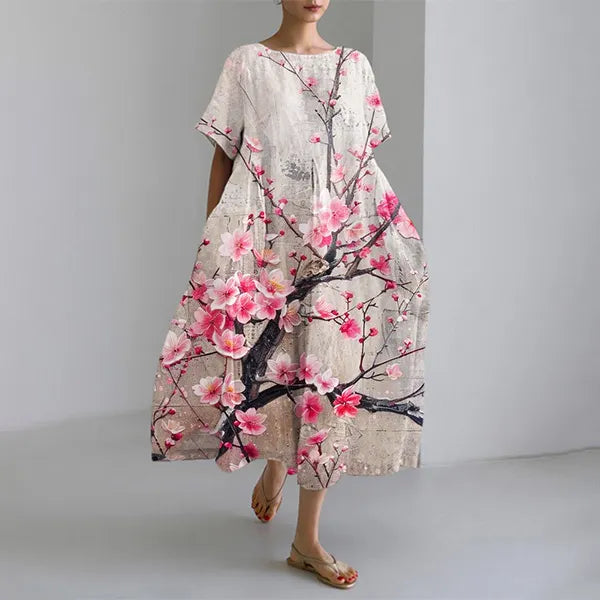 Cherry Blossom Festival Art Flower Women's Linen Maxi Dress