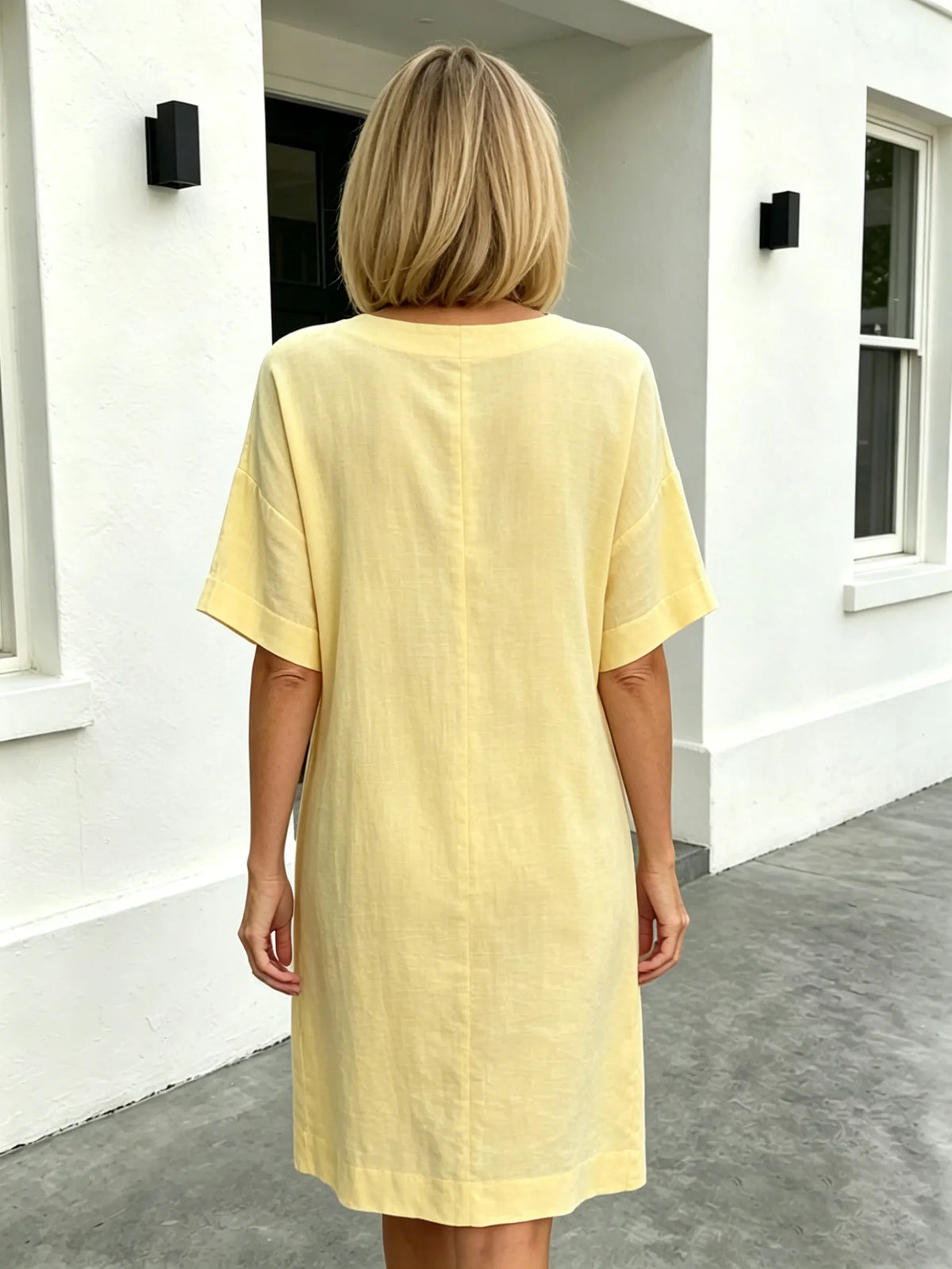 Short Sleeve V-Neck Cotton and Linen Loose Summer Dress