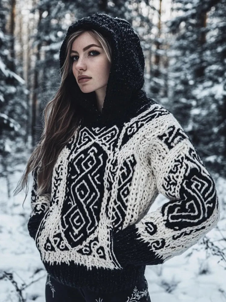 Women's Viking Celtic Knot Vintage Pocket Hooded Sweater