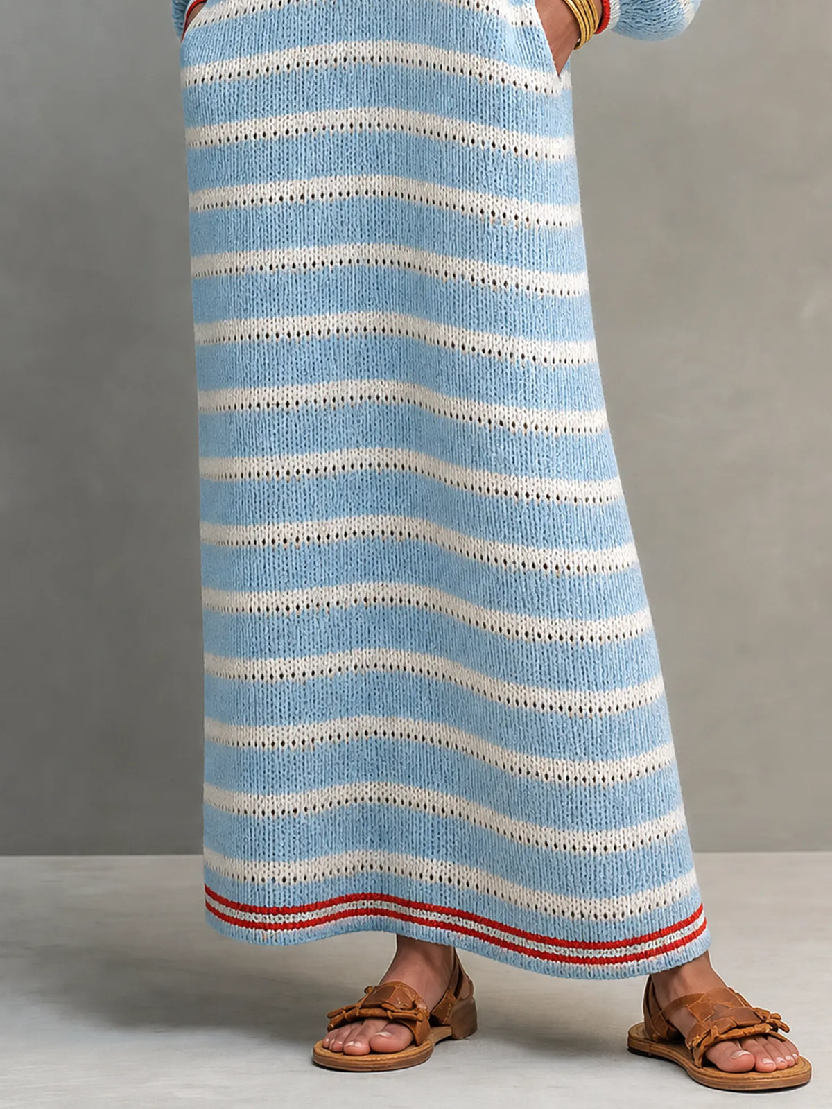 Women's Minimalist Striped Square-Neck Long-Sleeve Maxi Sweater Dress MDZ2707G0WY