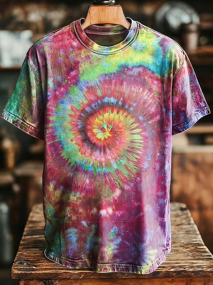 Hippie Tie-dye Swirl Art Print Casual Loose Short Sleeve T-shirt