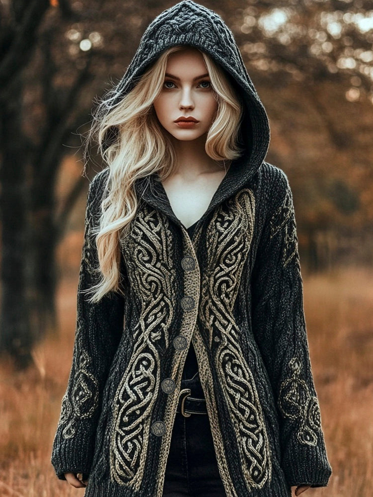 Viking Celtic Knot Knit Women's Hooded Cardigan