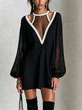 Black Mini Dress With Ivory Crochet Trim