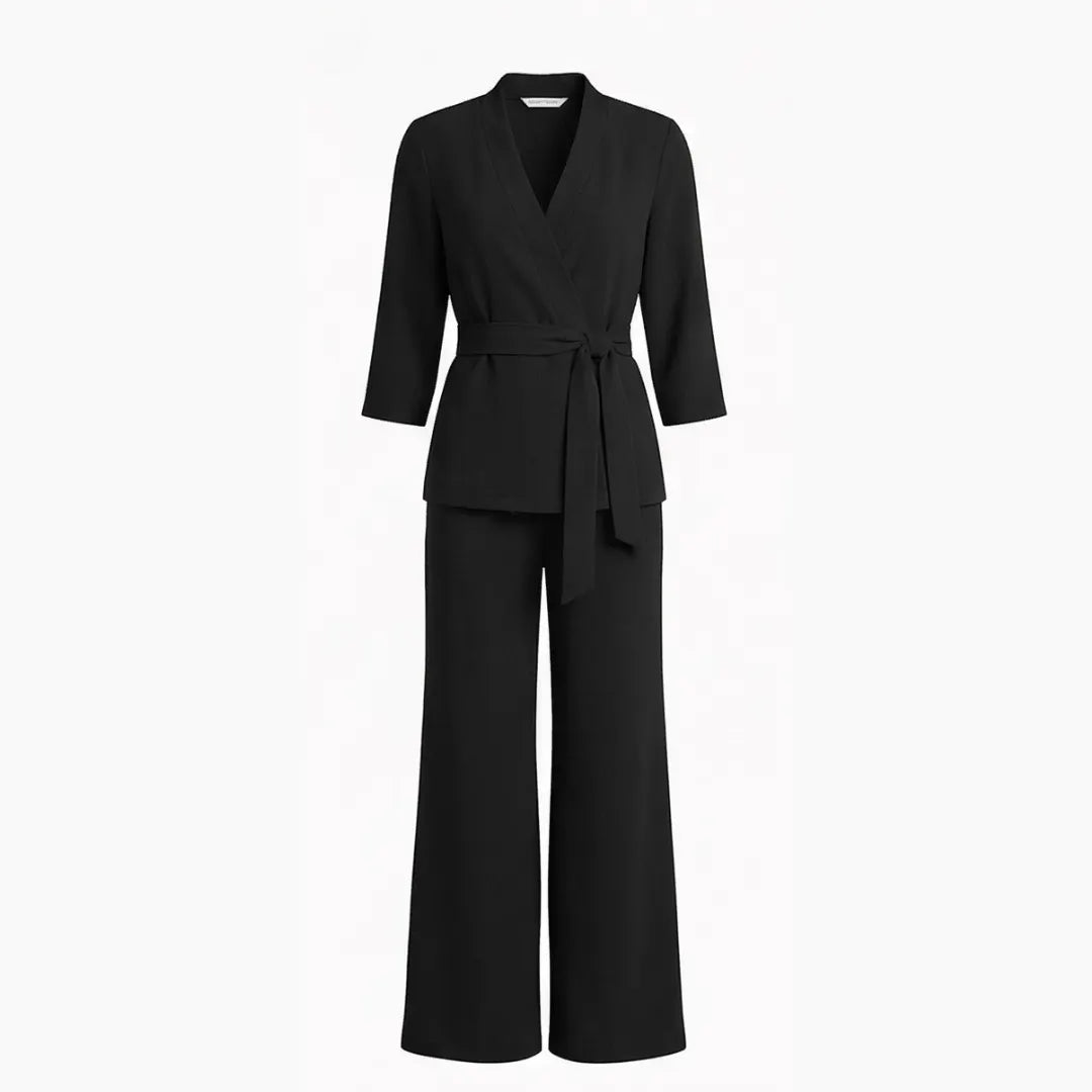 Ellara – Wrap Tie Blazer & Wide Leg Pants Set