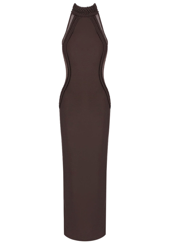 Braided Mesh Insert Maxi Dress Brown