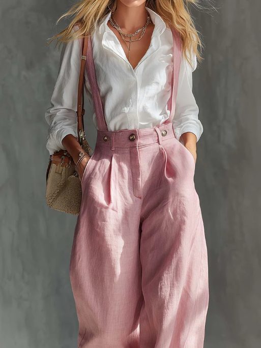 Cozy Loose-fitting Linen Overalls Wide-leg Pants ( Two-way Wear)