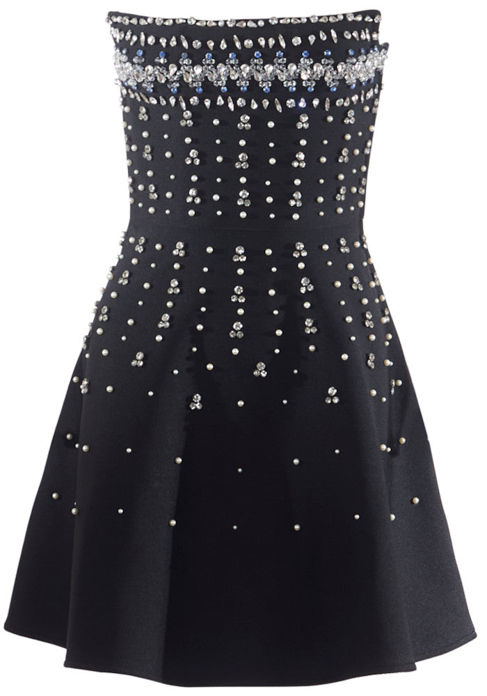 Crystal Strapless A Line Dress Black