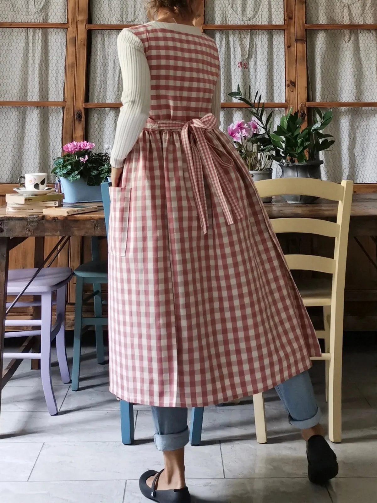 Pink Checked Cotton Kitchen Apron