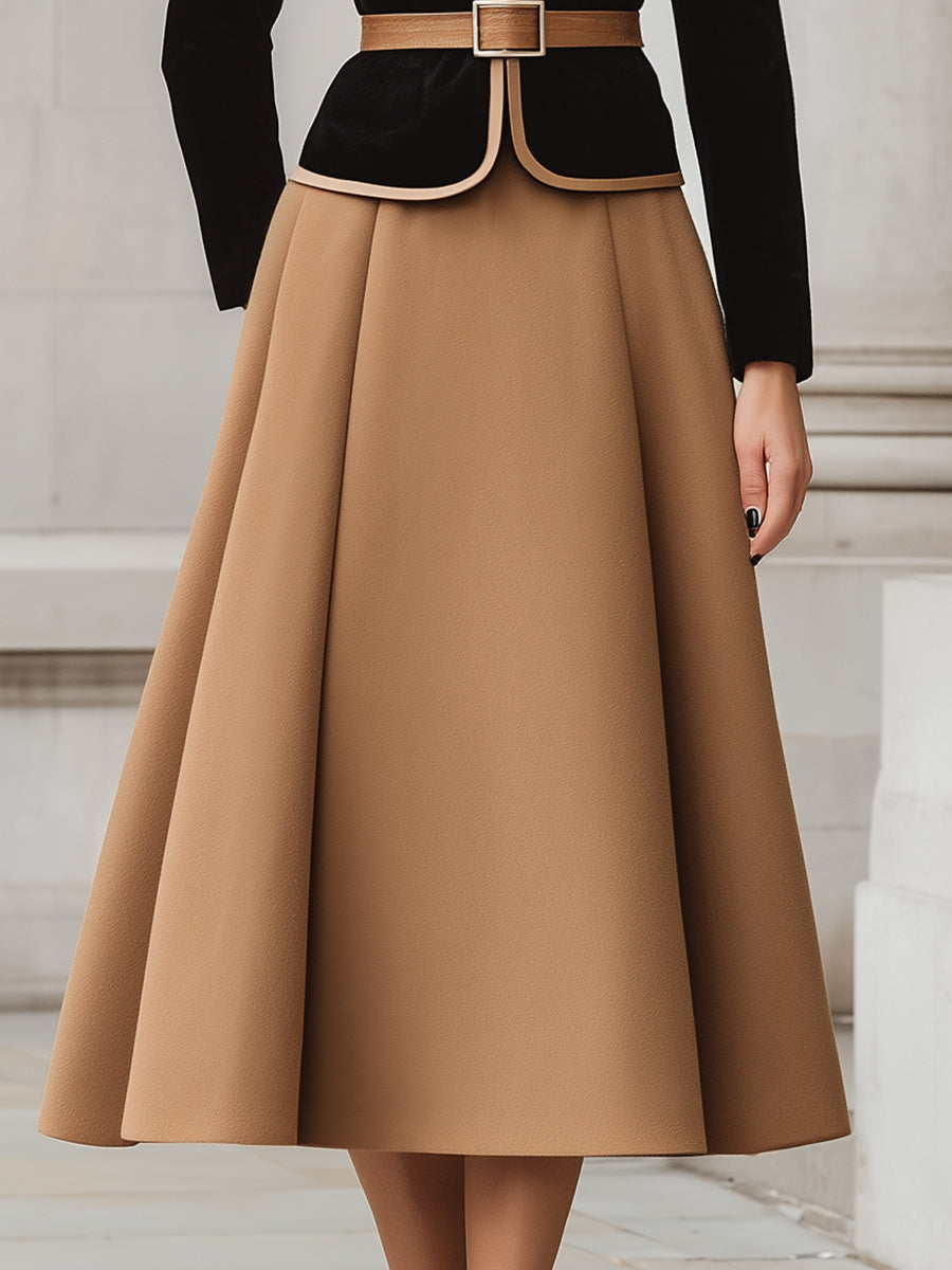 Elegant High-Waist A-Line Midi Skirt