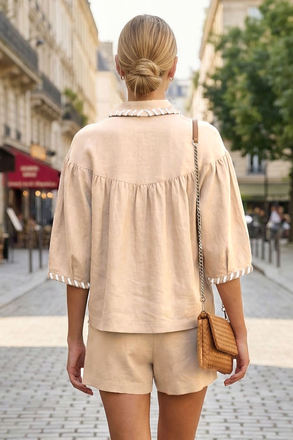 WHIPSTITCH COLLAR LINEN BLOUSE