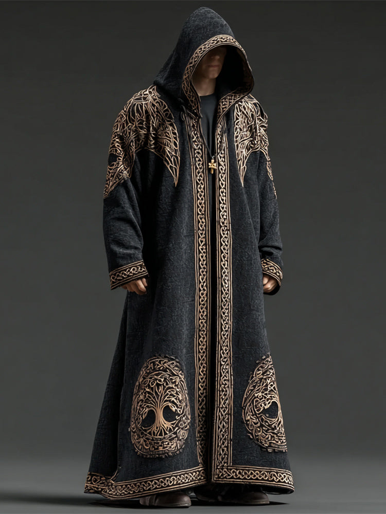 Viking Celtic Tree Pattern Men's Hooded Maxi Robe