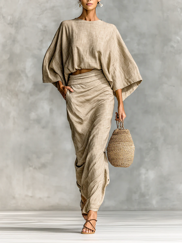 Cotton Casual Plain  Bell Sleeve Blouse