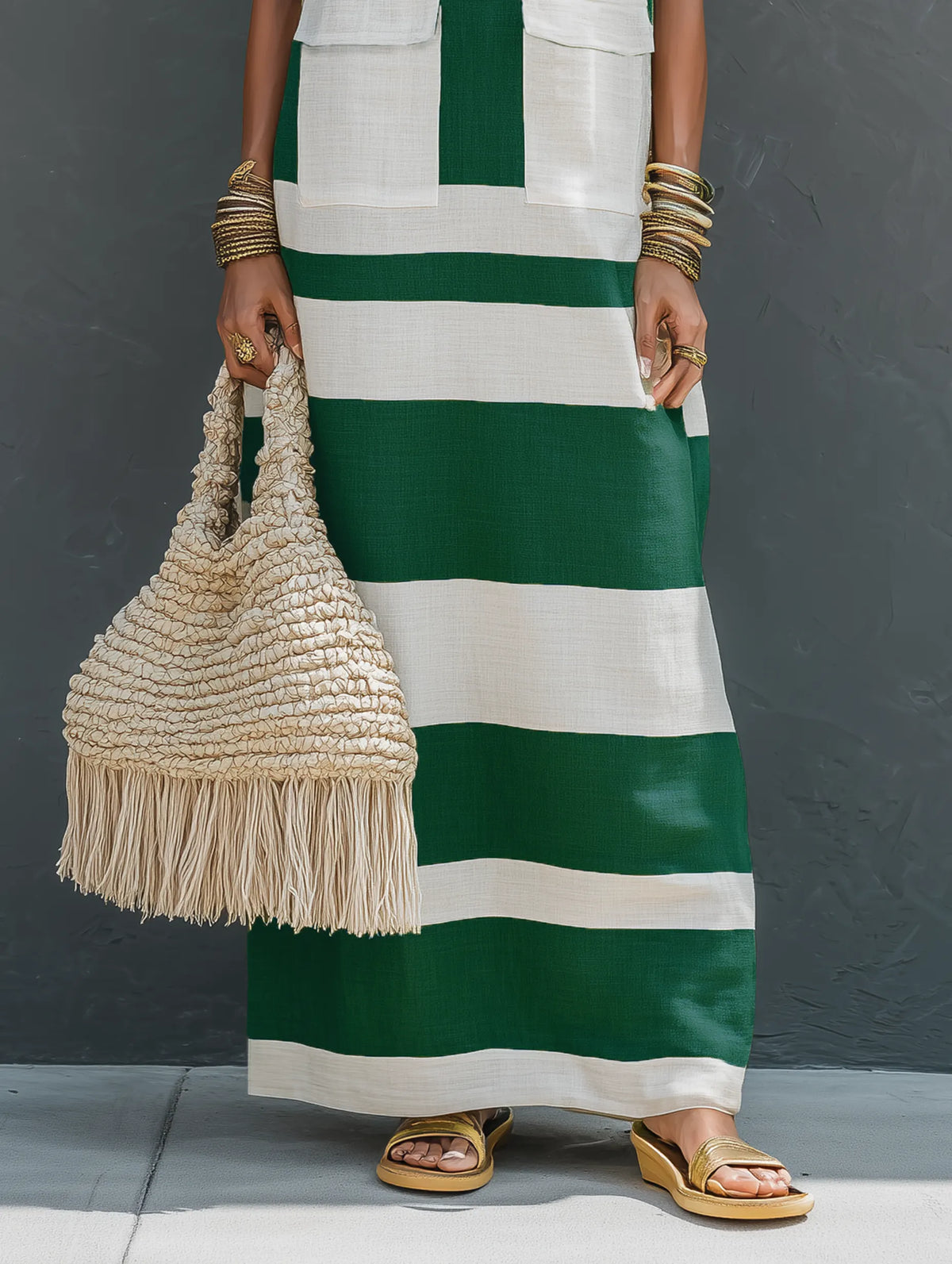 Women's Minimalist Color-Block Striped Sleeveless Maxi Dress MDZ3094F7WY
