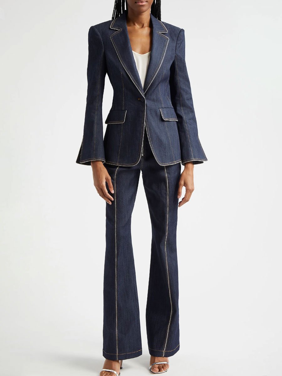 [24-hour shipping out]Retro Slim Fit Bell Sleeve Slit Denim Blazer