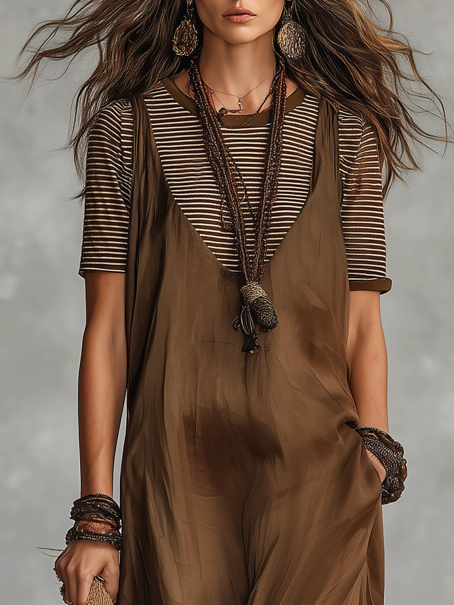Loose Bohemian-Style Layered Sleeveless Jumpsuit