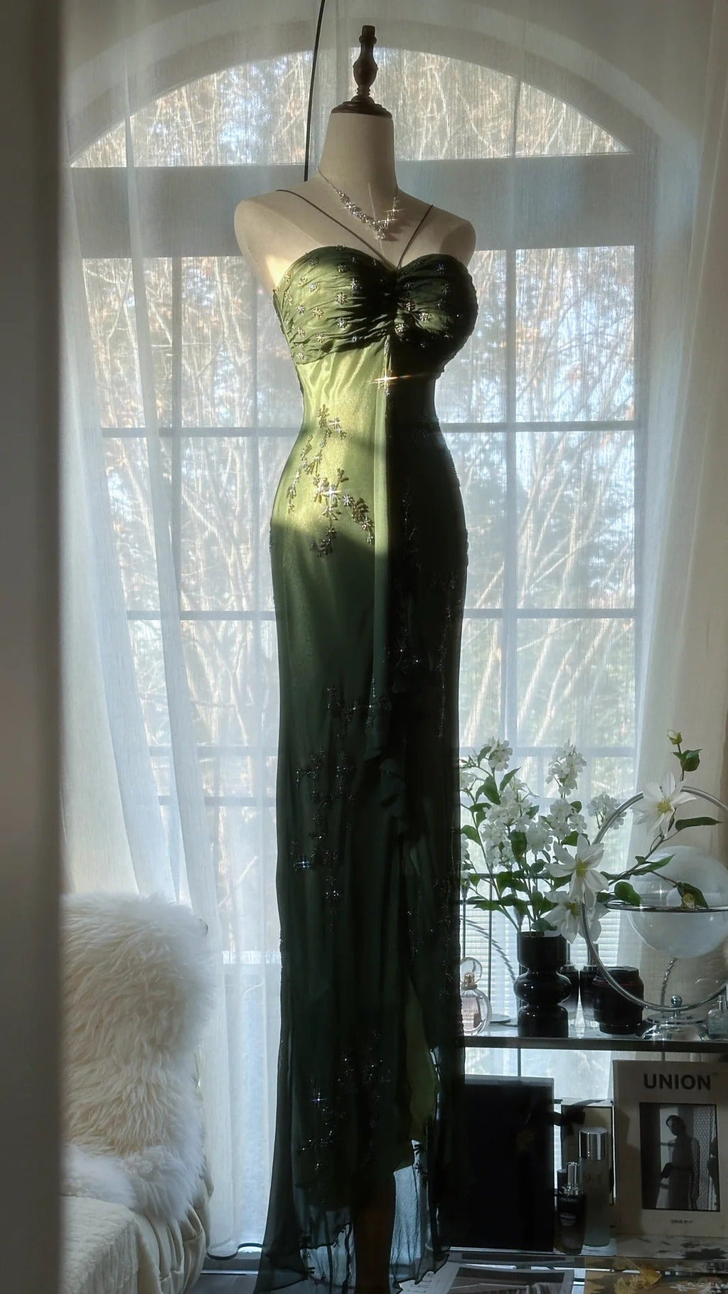 Vintage Green Evening Dresses, Sleeveless Long Party Gowns  25513