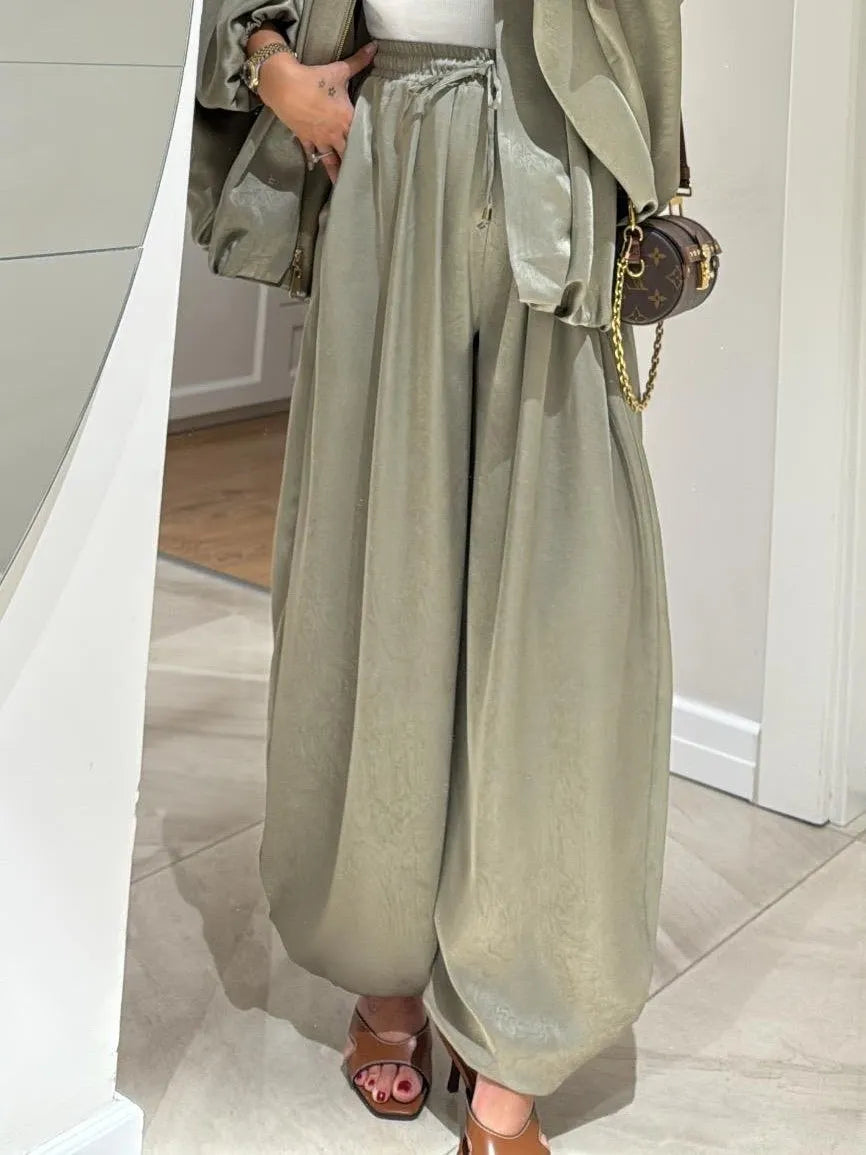 Brown Jacket + Drawstring Pants Casual Two-piece Suit