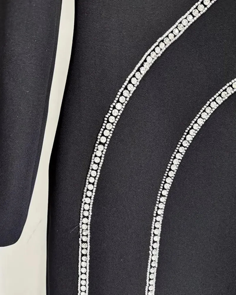 Long Sleeve Crystal Flower Maxi Dress Black