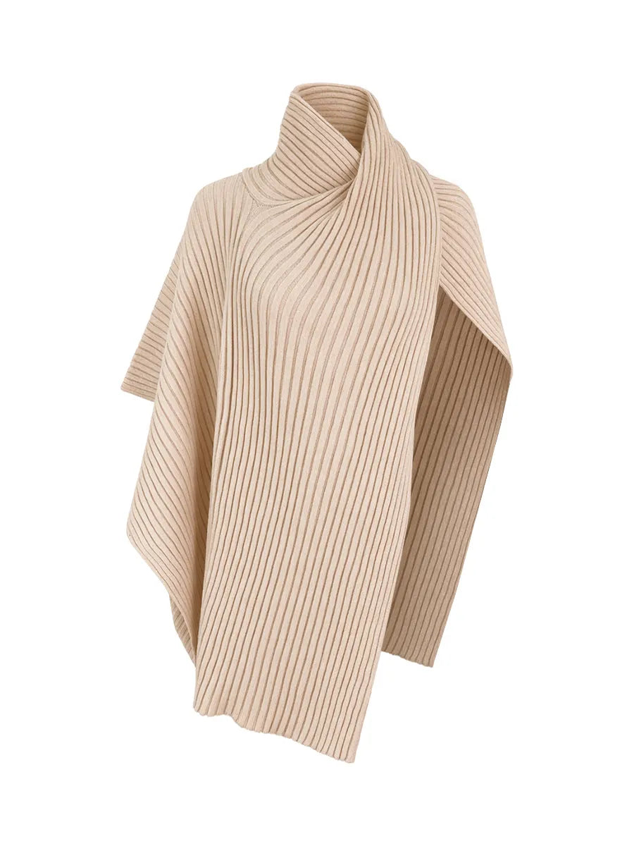 Loose Asymmetric Solid Color Split-Joint High Neck Sweater Tops