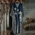 Women's Japanese Traditional Sashiko Art V-neck Kaftan