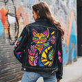 Women's Pop Art Cat Design Denim Jacket