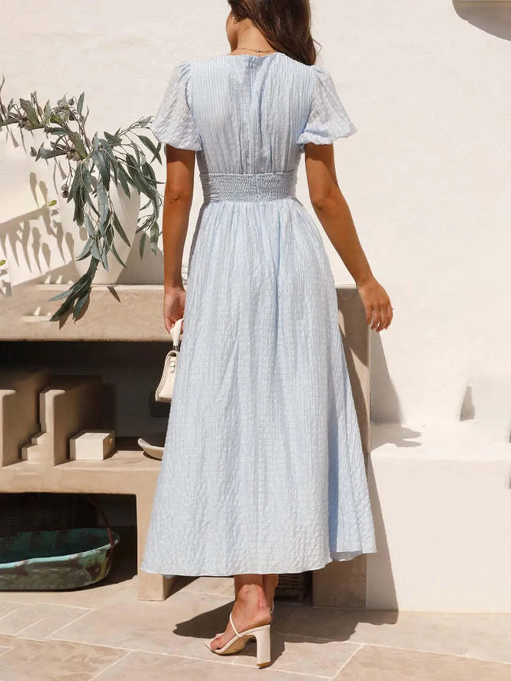 Puff Sleeve V-Neck Long Oversized Hem Dress