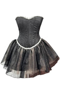 Strapless Crystal Corset A Line Dress Grey