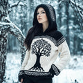 Women's Viking Tree Of Life Contrast Jacquard Cozy Knit Hooded Sweater