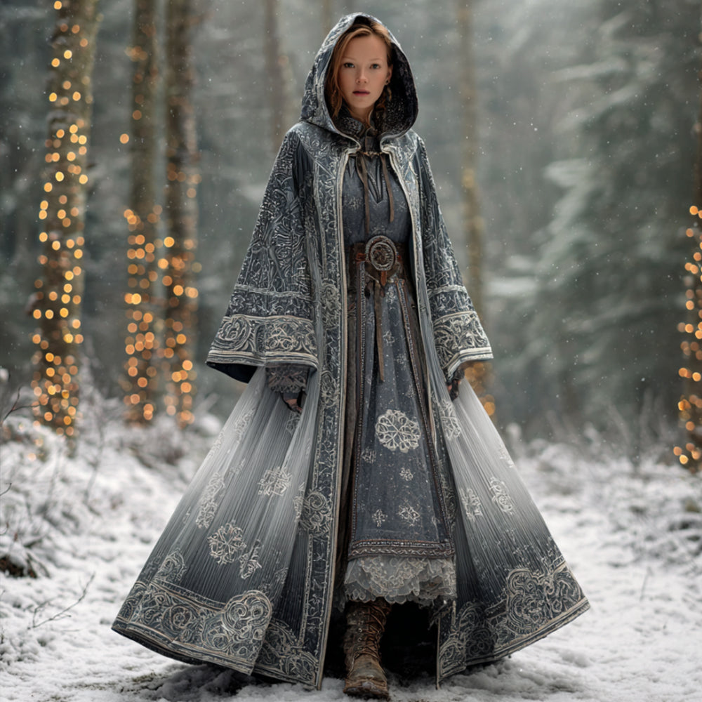 Women's Christmas White Snowflake Gradient Cape
